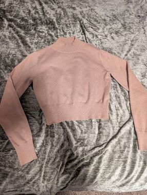 Shimmery Cropped Mock Neck Sweater - Beige